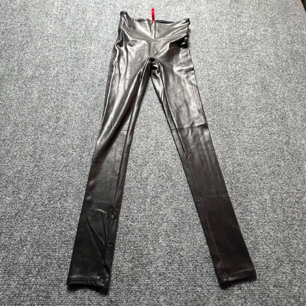 Spanx Faux Leather Leggings Black High Waisted Petite XS Biker Urban Glam
